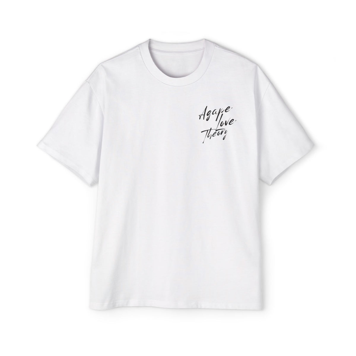 Agape Love Theory Tee — Heart Script Graphic Men’s Oversized T-Shirt